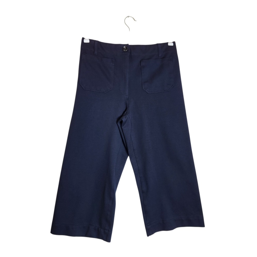 Quince Ultra-Stretch Ponte Wide Leg Crop Pants Navy Blue Size 12 Pockets